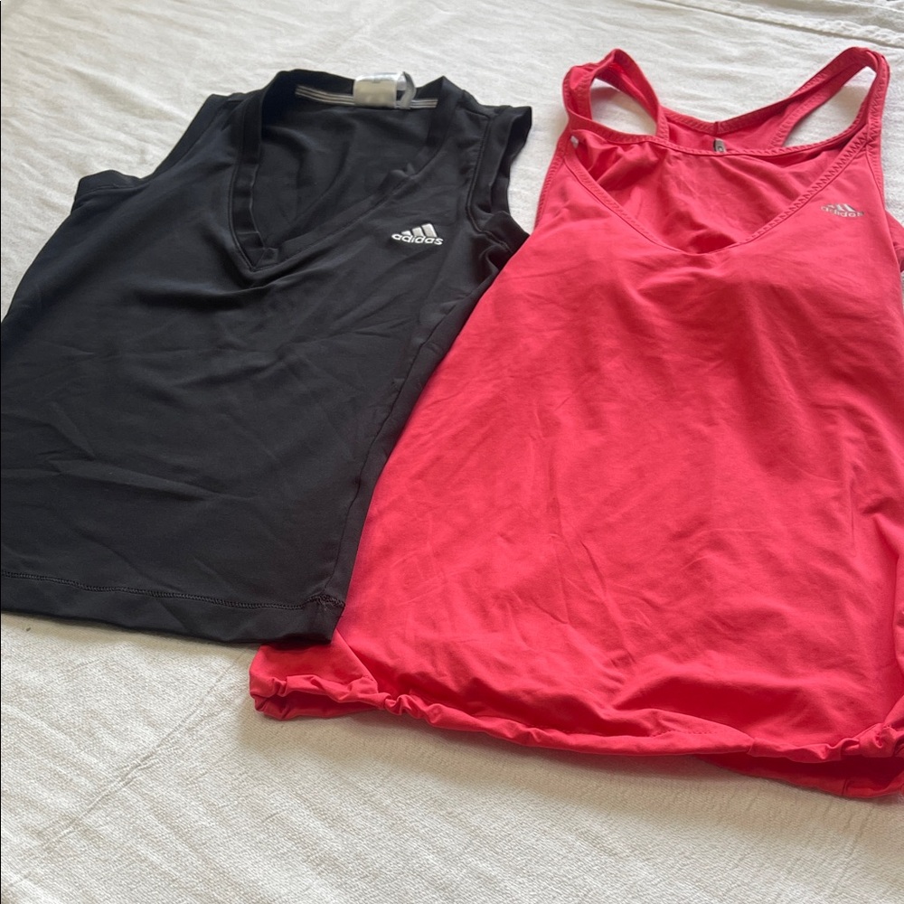 adidas Black V-Neck Tank & Hot Pink Racerback Tank Set